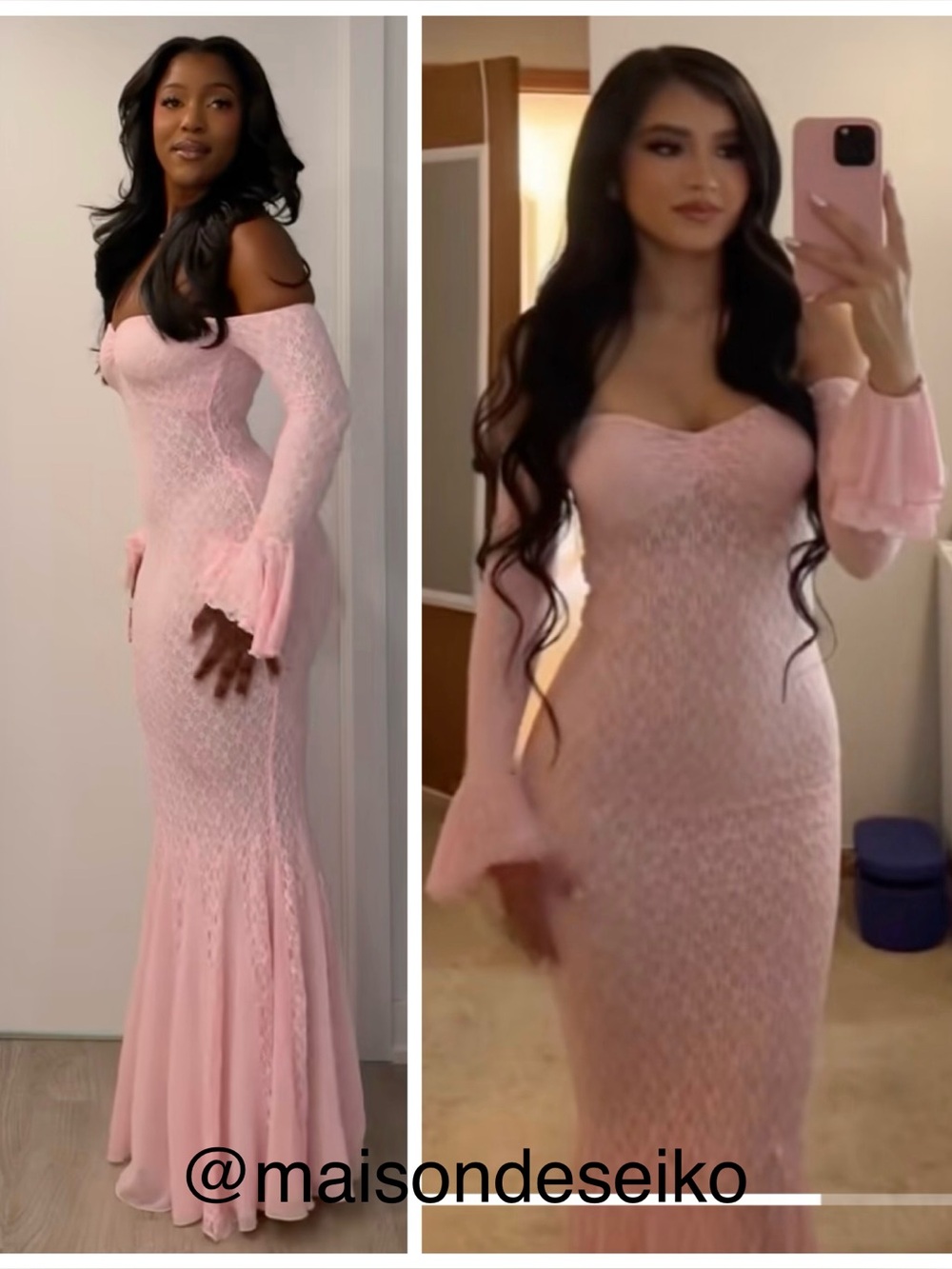NEW Oh Polly Maxi Dress Pink Lace Verena Off Shoulder Long Sleeve Baby Shower M